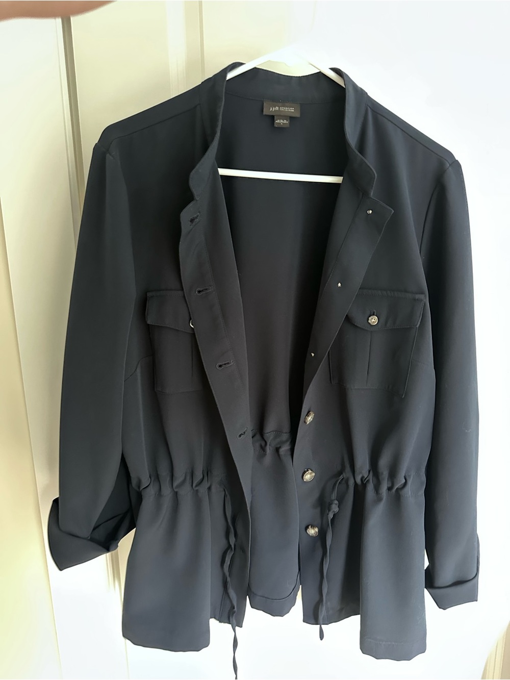 J. Jill Black Drawstring-Waist Utility Jacket Navy